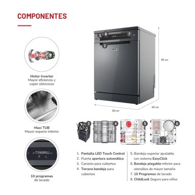 LAVAVAJILLAS 16 CUBIERTOS INOX DARK TH-DW16CA - 7