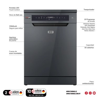 LAVAVAJILLAS 16 CUBIERTOS INOX DARK TH-DW16CA - 8