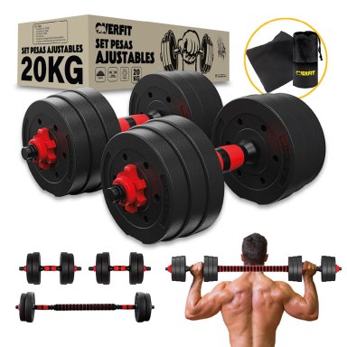 SET MANCUERNAS Y BARRA OVERFIT PVC 19 KG UNIBLES 20 FITNESS PESAS AJUSTABLES - 1