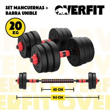 SET MANCUERNAS Y BARRA OVERFIT PVC 19 KG UNIBLES 20 FITNESS PESAS AJUSTABLES - 2