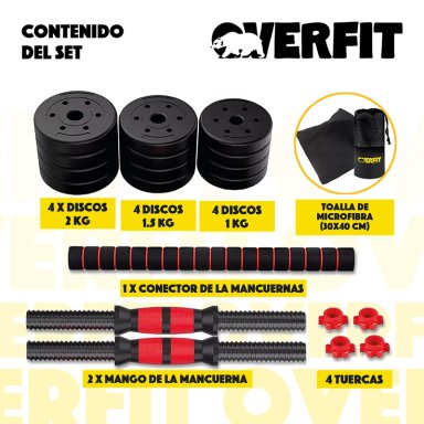SET MANCUERNAS Y BARRA OVERFIT PVC 19 KG UNIBLES 20 FITNESS PESAS AJUSTABLES - 3