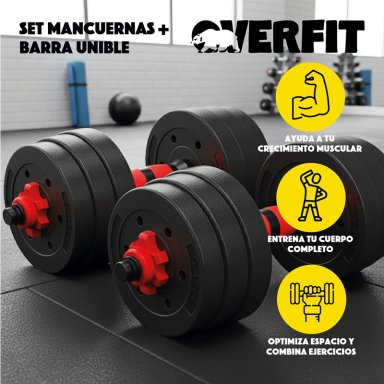 SET MANCUERNAS Y BARRA OVERFIT PVC 19 KG UNIBLES 20 FITNESS PESAS AJUSTABLES - 4
