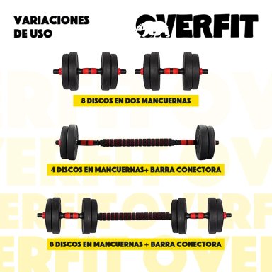 SET MANCUERNAS Y BARRA OVERFIT PVC 19 KG UNIBLES 20 FITNESS PESAS AJUSTABLES - 6
