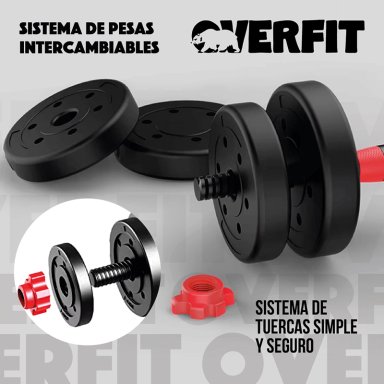 SET MANCUERNAS Y BARRA OVERFIT PVC 19 KG UNIBLES 20 FITNESS PESAS AJUSTABLES - 7
