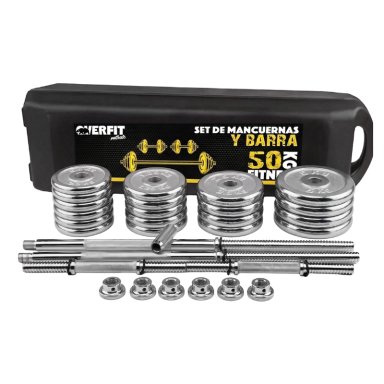 SET MANCUERNAS OVERFIT ACERO 50 KG FITNESS PESAS PESO REGULABLE - 1
