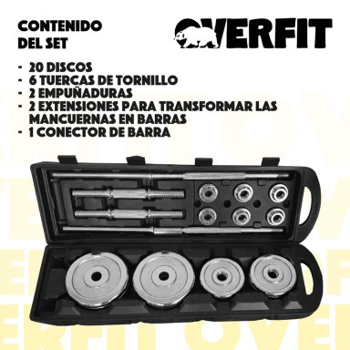 SET MANCUERNAS OVERFIT ACERO 50 KG FITNESS PESAS PESO REGULABLE - 2