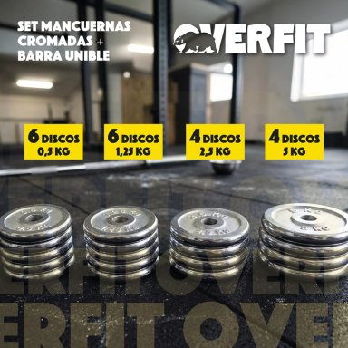SET MANCUERNAS OVERFIT ACERO 50 KG FITNESS PESAS PESO REGULABLE - 3