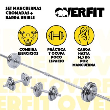SET MANCUERNAS OVERFIT ACERO 50 KG FITNESS PESAS PESO REGULABLE - 4