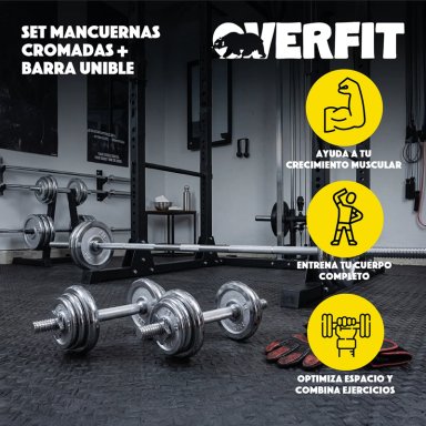SET MANCUERNAS OVERFIT ACERO 50 KG FITNESS PESAS PESO REGULABLE - 6