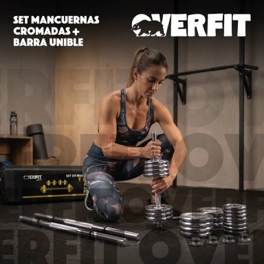 SET MANCUERNAS OVERFIT ACERO 50 KG FITNESS PESAS PESO REGULABLE - 7
