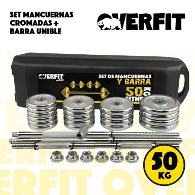 SET MANCUERNAS OVERFIT ACERO 50 KG FITNESS PESAS PESO REGULABLE - 8