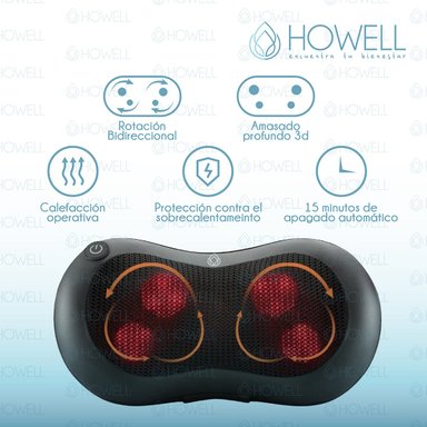 COJÍN HOWELL MASAJEADOR INALÁMBRICO ALMOHADA MASAJE CALOR - 4