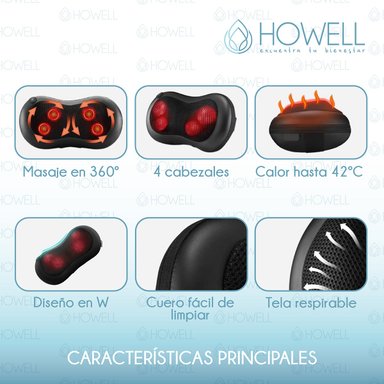 COJÍN HOWELL MASAJEADOR INALÁMBRICO ALMOHADA MASAJE CALOR - 5