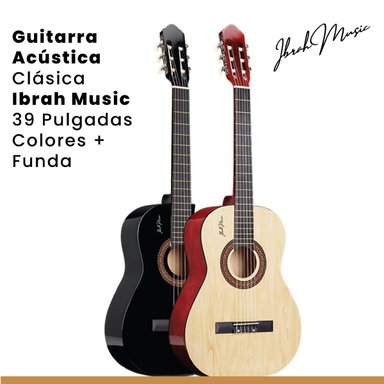 GUITARRA ACÚSTICA IBRAH MUSIC CLÁSICA IBRAH 39 PULGADAS COLORES + FUNDA - 5