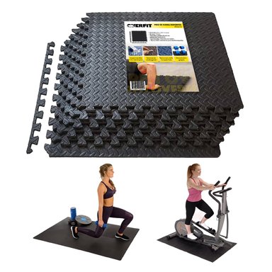 PISO OVERFIT GOMA EVA ALFOMBRA DEPORTIVA GIMANSIO 12MM 60X60 CM X8UN NEGRO - 1