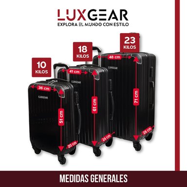 MALETAS 10 15 23KG LUXGEAR SET X3 MALETAS VIAJE ANTIGOLPES - 2