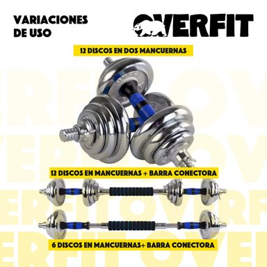 MANCUERNAS CROMADAS 20KG AJUSTABLES + BARRA UNIBLES OVERFIT - 5