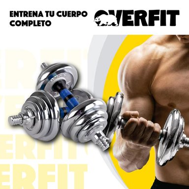 MANCUERNAS CROMADAS 20KG AJUSTABLES + BARRA UNIBLES OVERFIT - 7