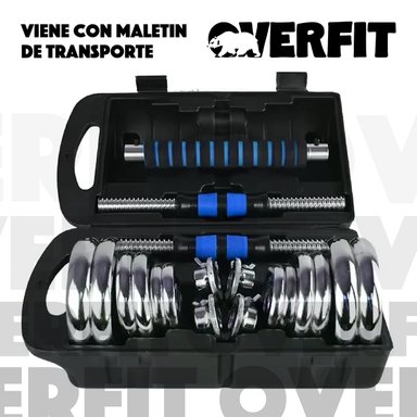 MANCUERNAS CROMADAS 20KG AJUSTABLES + BARRA UNIBLES OVERFIT - 8