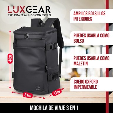 MOCHILA NOTEBOOK ANTIRROBO LUXGEAR SLEEK IMPERMEABLE 3 EN 1 - 2