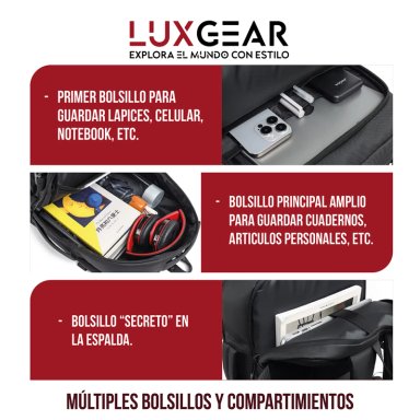 MOCHILA NOTEBOOK 15.6'' LUXGEAR LUXOR OFICINA VIAJE IMPERM - 5