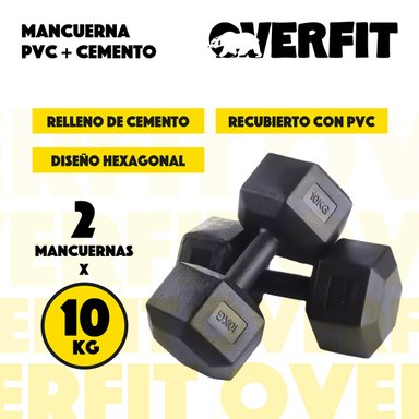MANCUERNA HEXAGONAL 10KG PAR SET X2 PESAS PVC 20KG OVERFIT - 2