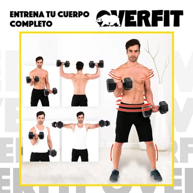 MANCUERNA HEXAGONAL 10KG PAR SET X2 PESAS PVC 20KG OVERFIT - 5