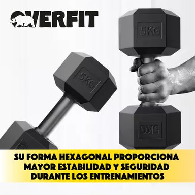 MANCUERNA HEXAGONAL 5KG PAR SET X2 PESAS PVC 10KG OVERFIT - 7