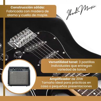 GUITARRA ELE CTRICA STRATO IBRAH + AMPLIF + ACCESORIOS NEGRA - 3
