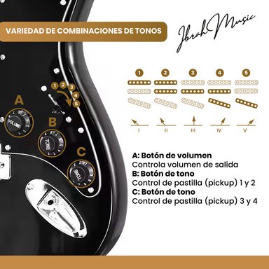 GUITARRA ELE CTRICA STRATO IBRAH + AMPLIF + ACCESORIOS NEGRA - 5