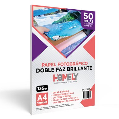 PAPEL FOTOGRÁFICO HOMELY A4 DOBLE FAZ CAMARA FOTO 50 UNIDAD - 1