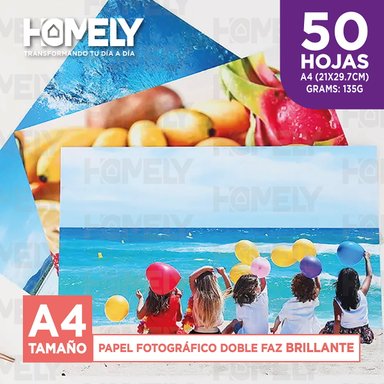 PAPEL FOTOGRÁFICO HOMELY A4 DOBLE FAZ CAMARA FOTO 50 UNIDAD - 3