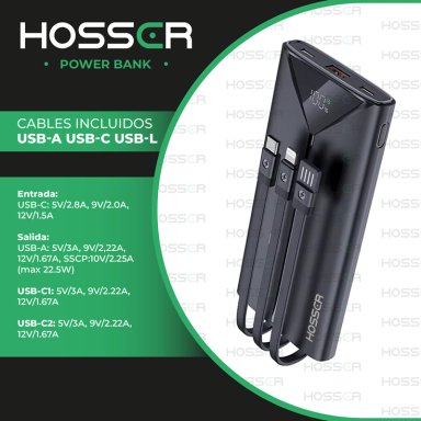 POWER BANK 20000MAH HOSSER CARGADOR PORTATIL CELULAR EXTERNO - 3