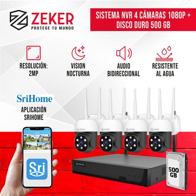 KIT NVR CAMARAS ZEKER SEGURIDAD FHD 1080P + DISCO DURO 500GB - 2