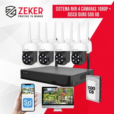 KIT NVR CAMARAS ZEKER SEGURIDAD FHD 1080P + DISCO DURO 500GB - 8