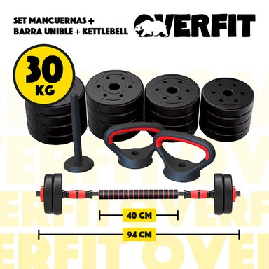 SET MANCUERNAS + BARRA + KETTLEBELL UNIBLES OVERFIT 30KG - 2