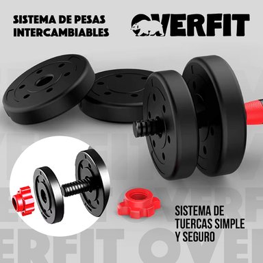 SET MANCUERNAS + BARRA + KETTLEBELL UNIBLES OVERFIT 30KG - 9