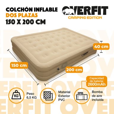 COLCHON INFLABLE ELECTRICO 2 PLAZAS OVERFIT BOMBA PORTATIL - 2