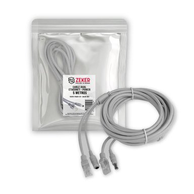 CABLE DUAL CAMARA SEGURIDAD ZEKER EXTENSOR PODER ETHERNET 5M - 1
