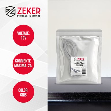 CABLE DUAL CAMARA SEGURIDAD ZEKER EXTENSOR PODER ETHERNET 5M - 2
