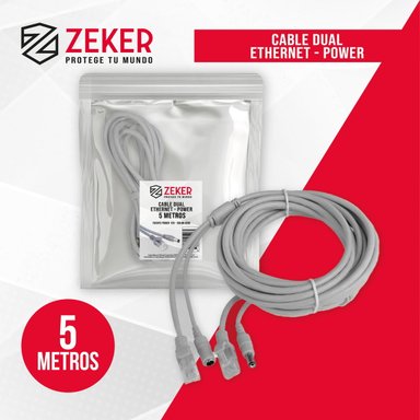 CABLE DUAL CAMARA SEGURIDAD ZEKER EXTENSOR PODER ETHERNET 5M - 5