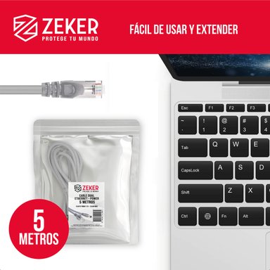 CABLE DUAL CAMARA SEGURIDAD ZEKER EXTENSOR PODER ETHERNET 5M - 8