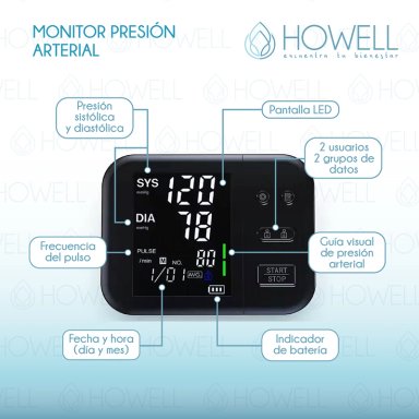 TENSIOMETRO V2 TOMA PRESION DIGITAL PRO HOWELL USB BATERIA - 3