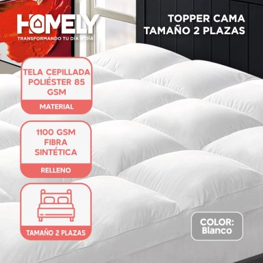 TOPPER CUBRE COLCHON 2 PLAZAS HOMELY ACOLCHADO PREMIUM - 2