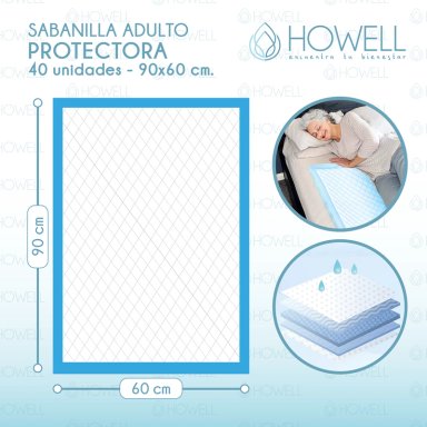 SABANILLA ADULTO PROTECTOR CAMA HOWELL 90X60CM 40 UNIDADES - 2