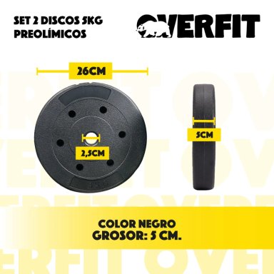 PAR DISCOS PREOLIMPICOS 5KG OVERFIT PVC SET 2 PESAS BARRA - 3