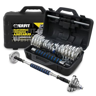 MANCUERNAS CROMADAS 30KG AJUSTABLES + BARRA UNIBLES OVERFIT - 1