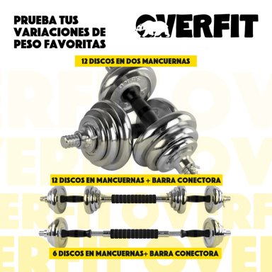 MANCUERNAS CROMADAS 30KG AJUSTABLES + BARRA UNIBLES OVERFIT - 4