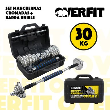 MANCUERNAS CROMADAS 30KG AJUSTABLES + BARRA UNIBLES OVERFIT - 5