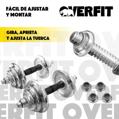 MANCUERNAS CROMADAS 30KG AJUSTABLES + BARRA UNIBLES OVERFIT - 6
